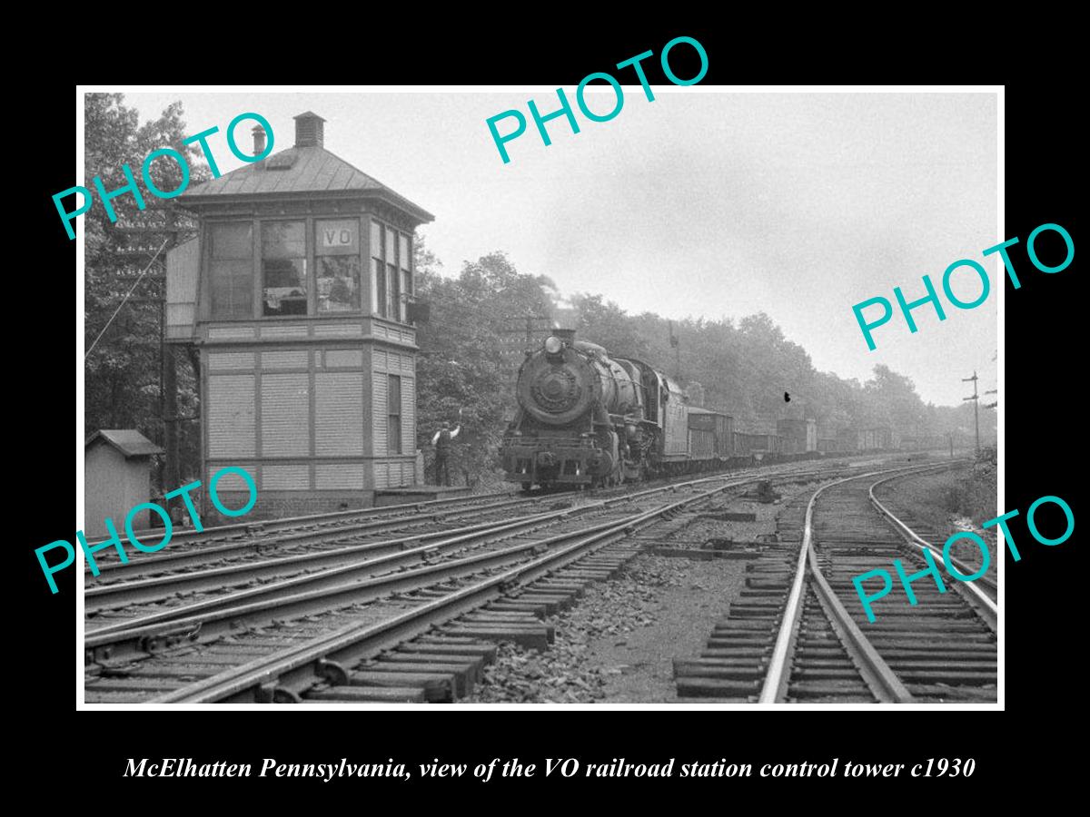 OLD LARGE HISTORIC PHOTO OF McELHATTEN PENNSYLVANIA, RAILROAD DEPOT TOWER c1930