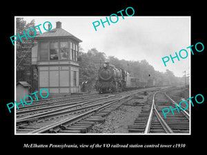 OLD LARGE HISTORIC PHOTO OF McELHATTEN PENNSYLVANIA, RAILROAD DEPOT TOWER c1930