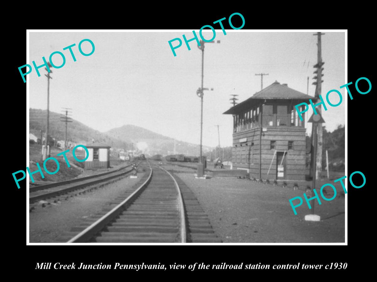 OLD LARGE HISTORIC PHOTO OF MILL CREEK PENNSYLVANIA, RAILROAD DEPOT TOWER c1930