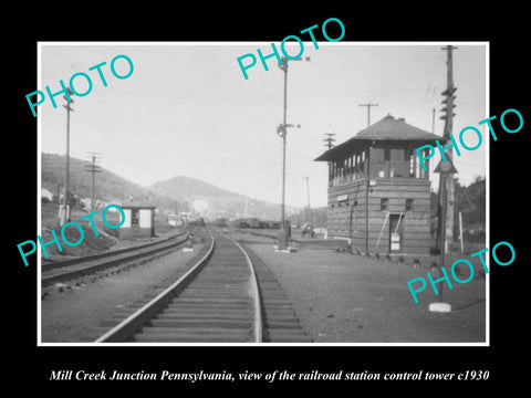 OLD LARGE HISTORIC PHOTO OF MILL CREEK PENNSYLVANIA, RAILROAD DEPOT TOWER c1930