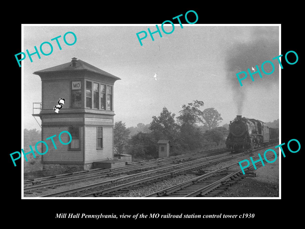 OLD LARGE HISTORIC PHOTO OF MILL HALL PENNSYLVANIA, RAILROAD DEPOT TOWER c1930