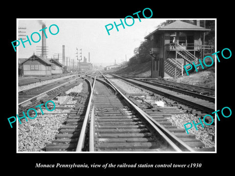 OLD LARGE HISTORIC PHOTO OF MONACA PENNSYLVANIA, THE RAILROAD DEPOT TOWER c1930