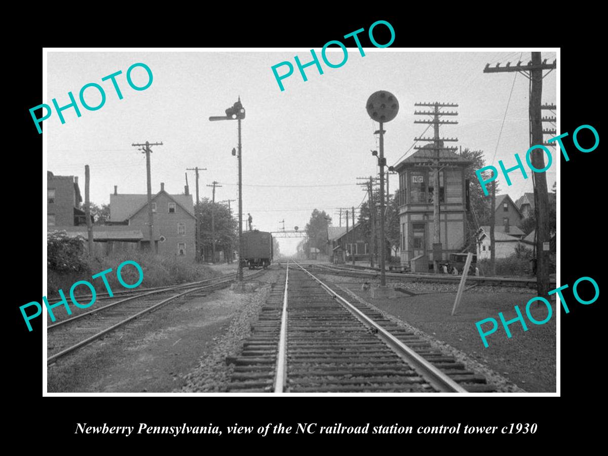 OLD LARGE HISTORIC PHOTO OF NEWBERRY PENNSYLVANIA, THE RAILROAD DEPOT TOWER 1930