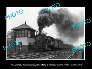 OLD LARGE HISTORIC PHOTO OF PHOENIXVILLE PENNSYLVANIA, RAILROAD DEPOT TOWER 1930