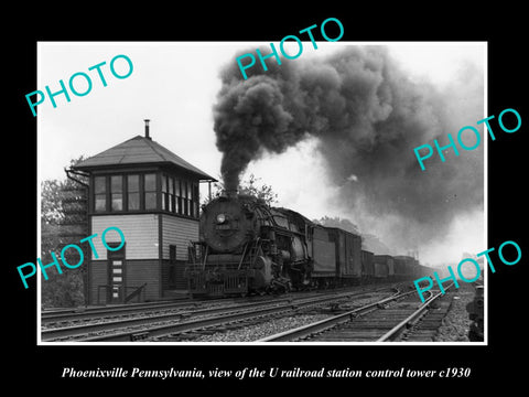 OLD LARGE HISTORIC PHOTO OF PHOENIXVILLE PENNSYLVANIA, RAILROAD DEPOT TOWER 1930