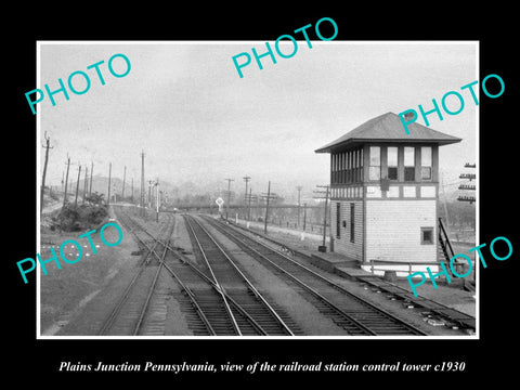 OLD HISTORIC PHOTO OF PLAINS JUNCTION PENNSYLVANIA, RAILROAD DEPOT TOWER c1930