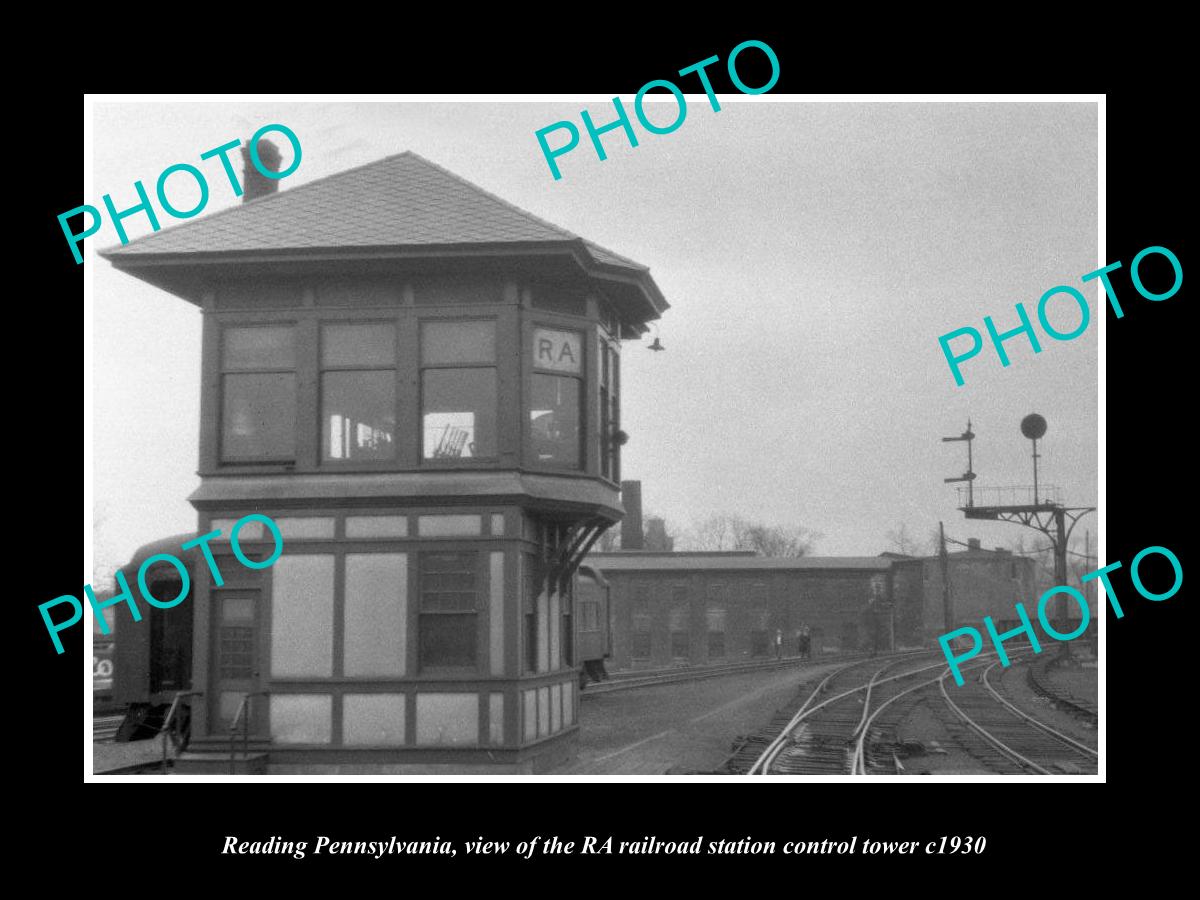 OLD LARGE HISTORIC PHOTO OF READING PENNSYLVANIA, THE RAILROAD DEPOT TOWER c1930