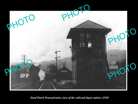 OLD LARGE HISTORIC PHOTO OF SAND PATCH PENNSYLVANIA, RAILROAD DEPOT TOWER c1930