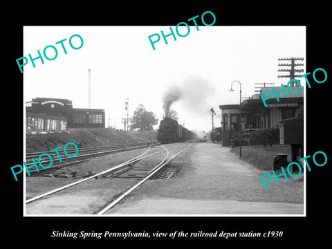 OLD LARGE HISTORIC PHOTO OF SINKING SPRING PENNSYLVANIA, RAILROAD DEPOT c1930