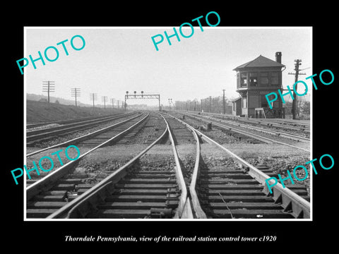 OLD LARGE HISTORIC PHOTO OF THORNDALE PENNSYLVANIA, RAILROAD DEPOT TOWER c1920