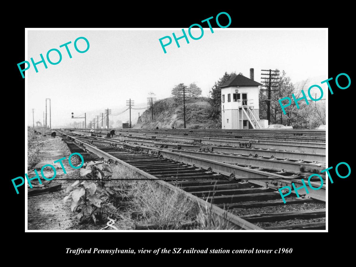 OLD LARGE HISTORIC PHOTO OF TRAFFORD PENNSYLVANIA, RAILROAD DEPOT TOWER c1960