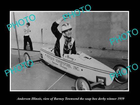 OLD LARGE HISTORIC PHOTO OF ANDERSON ILLINOIS, THE SOAP BOX DERBY CHAMPION 1959