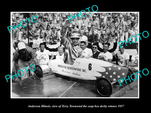 OLD LARGE HISTORIC PHOTO OF ANDERSON ILLINOIS, THE SOAP BOX DERBY CHAMPION 1957