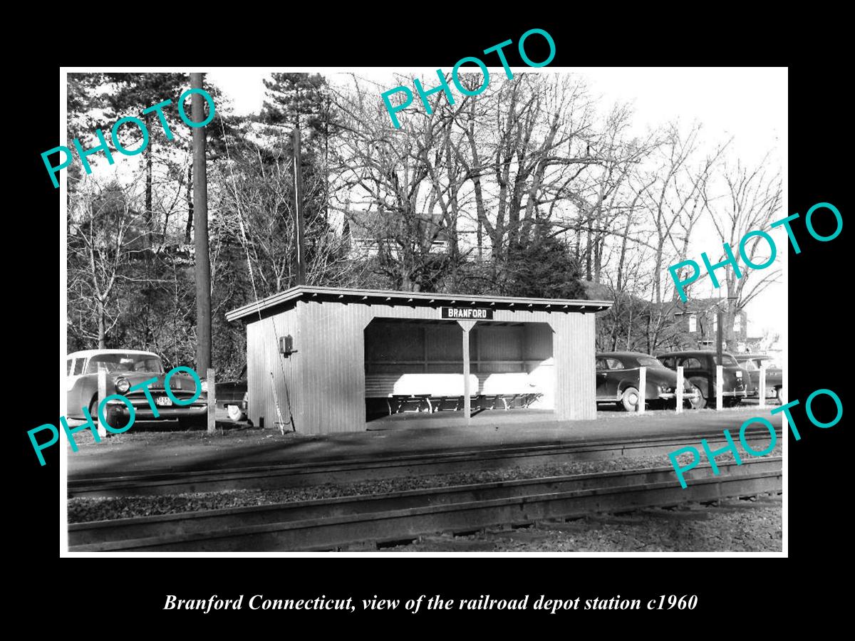 OLD LARGE HISTORIC PHOTO OF BRANFORD CONNECTICUT, THE RAILROAD STATION c1960