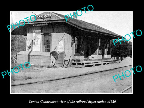 OLD LARGE HISTORIC PHOTO OF CANTON CONNECTICUT, THE RAILROAD STATION c1920