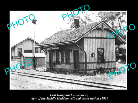 OLD HISTORIC PHOTO OF EAST HAMPTON CONNECTICUT, THE M/H RAILROAD STATION c1930