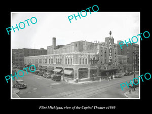 OLD LARGE HISTORIC PHOTO OF FLINT MICHIGAN, VIEW OF THE CAPITOL THEATER c1930