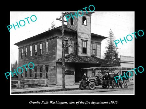 OLD LARGE HISTORIC PHOTO OF GRANITE FALLS WASHINGTON, THE FIRE DEPARTMENT c1940