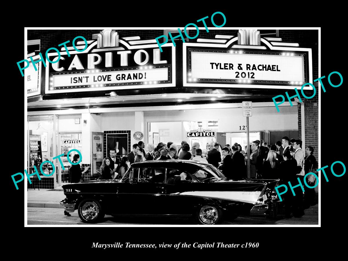 OLD LARGE HISTORIC PHOTO OF MARYSVILLE TENNESSEE, THE CAPITOL THEATER c1960