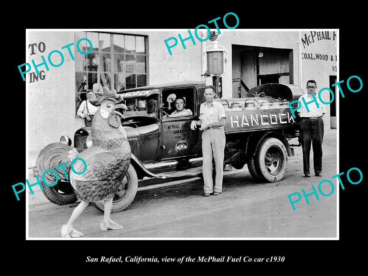 OLD LARGE HISTORIC PHOTO OF SAN RAFAEL CALIFORNIA, McPHAIL FUEL Co TANKER c1930