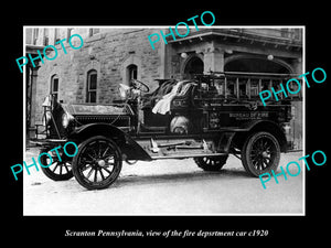 OLD LARGE HISTORIC PHOTO OF SCRANTON PENNSYLVANIA, FIRE DEPARTMENT TRUCK c1920