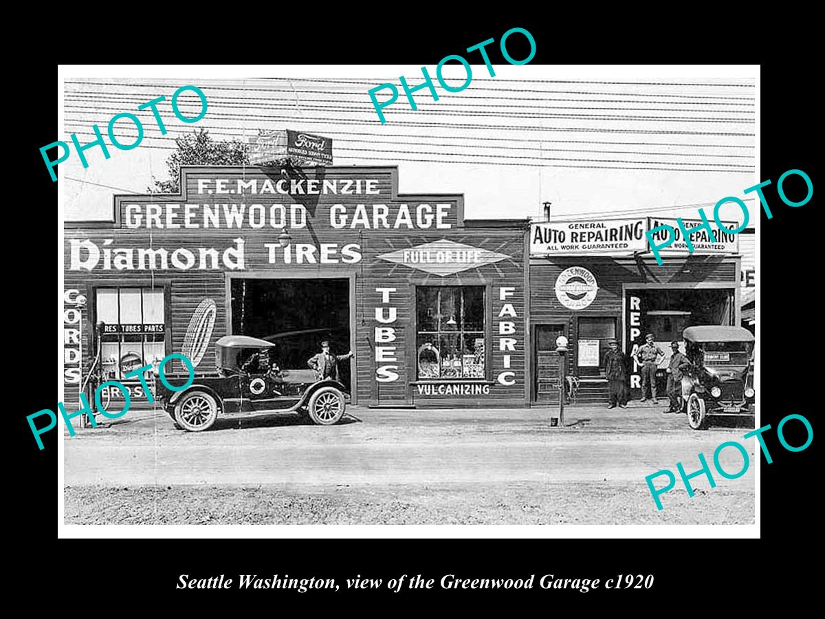 OLD LARGE HISTORIC PHOTO OF SEATTLE WASHINGTON, THE GREENWOOD MOTOR GARAGE c1920