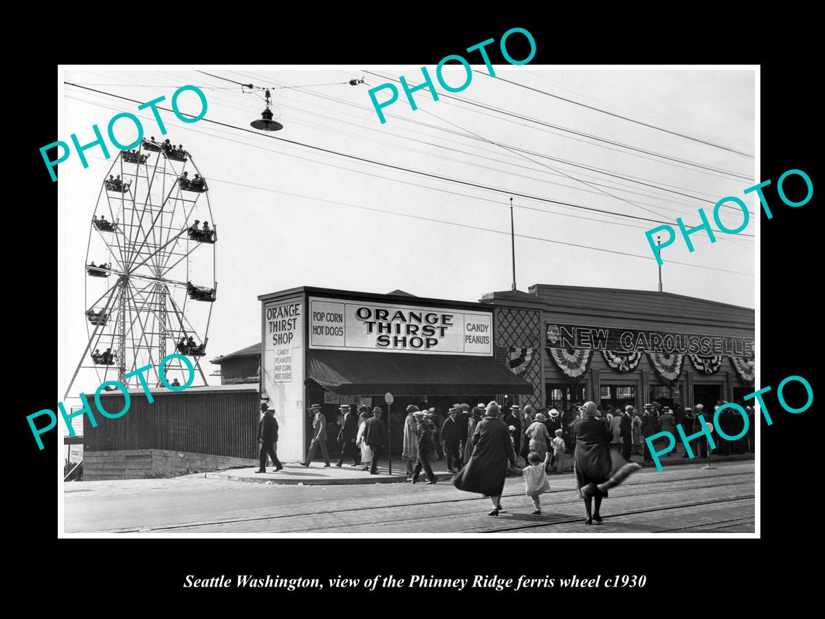 OLD LARGE HISTORIC PHOTO OF SEATTLE WASHINGTON, PHINNEY RIDGE FERRIS WHEEL c1930