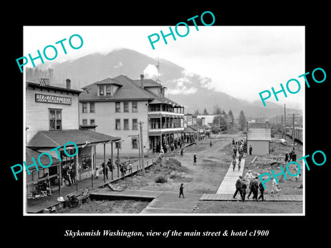 OLD LARGE HISTORIC PHOTO OF SKYKOMISH WASHINGTON, THE MAIN St & HOTEL c1900