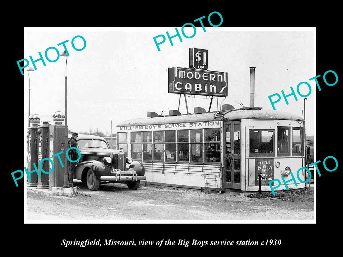 OLD LARGE HISTORIC PHOTO OF SPRINGFIELD MISSOURI, BIG BOYS SERVICE STATION c1930