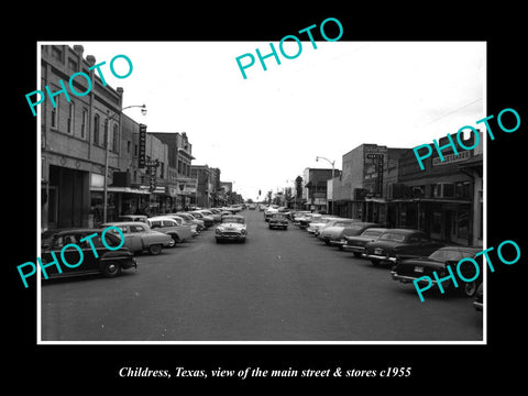 OLD LARGE HISTORIC PHOTO OF CHILDRESS TEXAS, THE MAIN STREET & STORES c1955