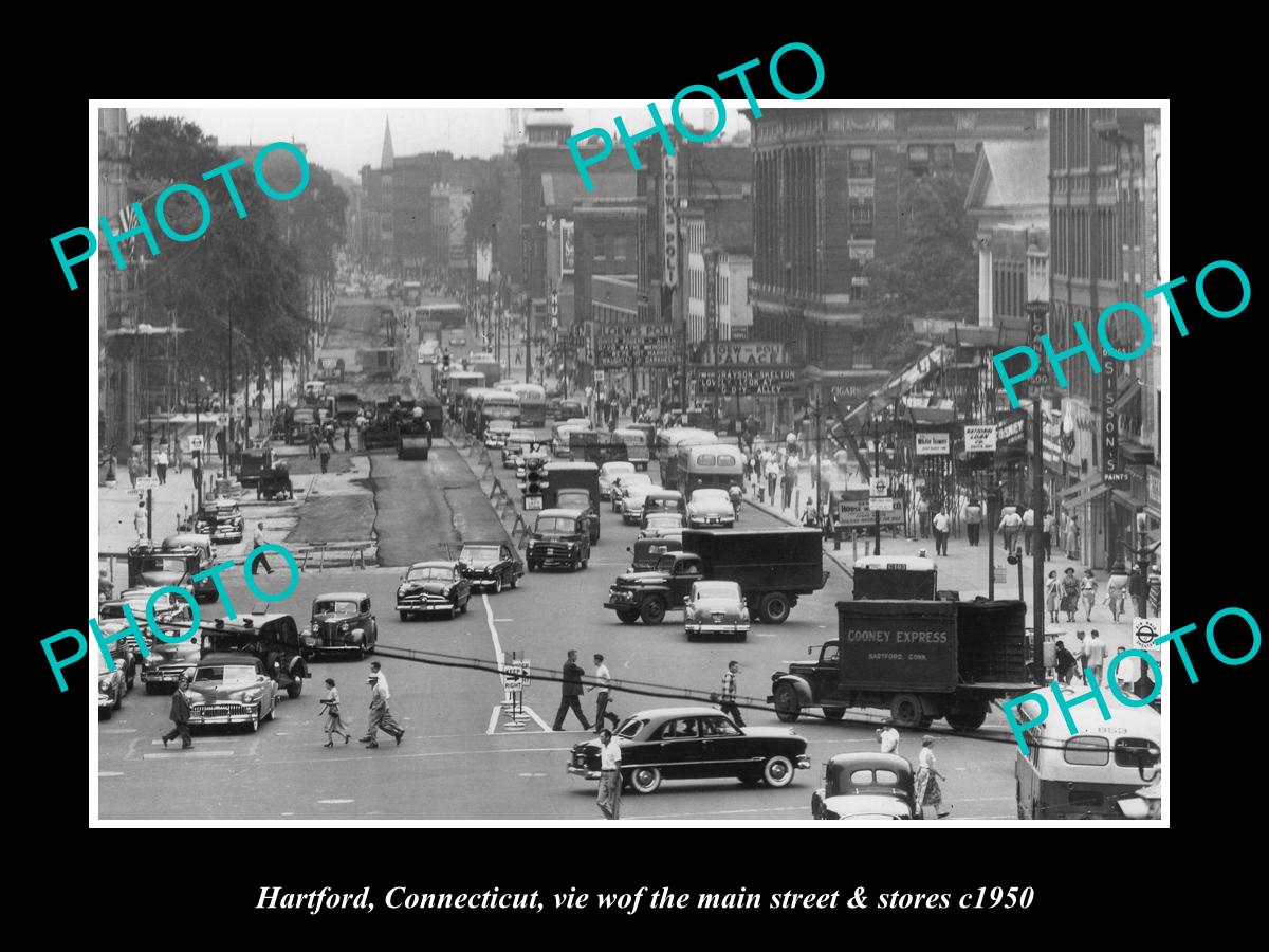 OLD LARGE HISTORIC PHOTO OF HARTFORD CONNECTICUT, THE MAIN STREET & STORES c1950