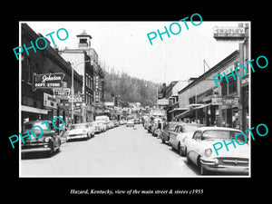 OLD LARGE HISTORIC PHOTO OF HAZARD KENTUCKY, THE MAIN STREET & STORES c1955