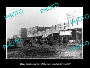 OLD LARGE HISTORIC PHOTO OF HUGO OKLAHOMA, THE MAIN STREET & STORES c1900