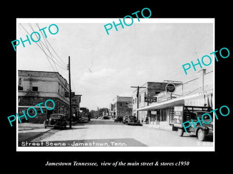 OLD LARGE HISTORIC PHOTO OF JAMESTOWN TENNESSEE, THE MAIN STREET & STORES c1950