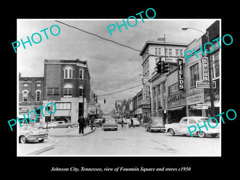 OLD LARGE HISTORIC PHOTO OF JOHNSON CITY TENNESSEE, THE MAIN St & STORES c1950