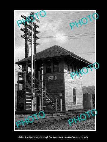 OLD LARGE HISTORIC PHOTO OF NILES CALIFORNIA, THE RAILROAD CONTROL TOWER c1940