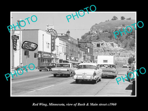 OLD LARGE HISTORIC PHOTO OF RED WING MINNESOTA, VIEW OF MAIN St & STORES c1960