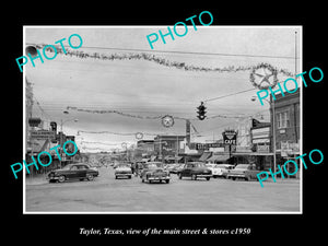 OLD LARGE HISTORIC PHOTO OF TAYLOR TEXAS, VIEW OF THE MAIN ST & STORES c1950