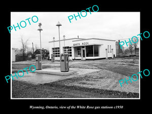 OLD LARGE HISTORIC PHOTO OF WYOMING ONTARIO, WHITE ROSE OIL Co GAS STATION c1950