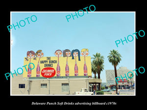 OLD LARGE HISTORIC PHOTO OF DELAWARE PUNCH DRINK ADVERTISING BILLBOARD c1970s