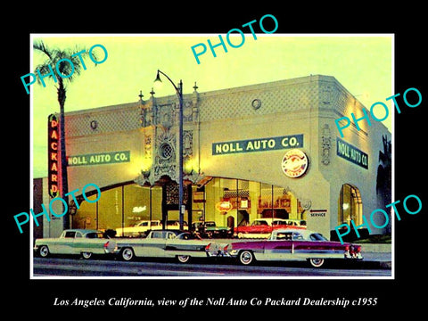 OLD LARGE HISTORIC PHOTO OF LOS ANGELES CALIFORNIA, THE PACKARD DEALERSHIP c1955