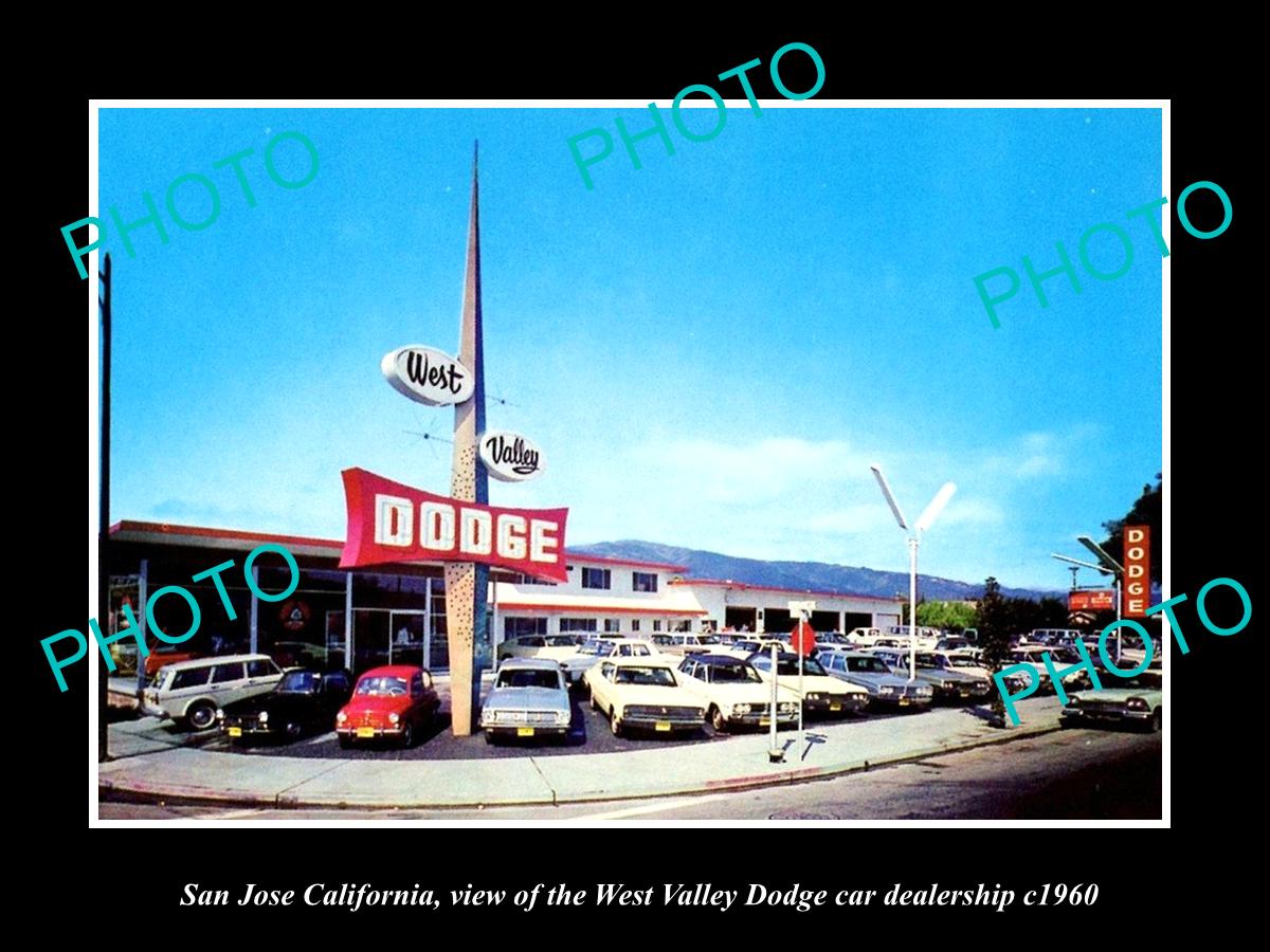 OLD LARGE HISTORIC PHOTO OF SAN JOSE CALIFORNIA, THE DODGE CAR DEALERSHIP 1960