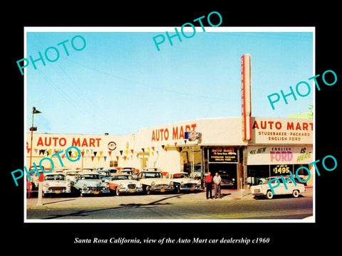 OLD LARGE HISTORIC PHOTO OF SANTA ROSA CALIFORNIA, THE AUTO MART DEALERSHIP 1960