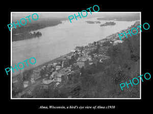 OLD LARGE HISTORIC PHOTO OF ALMA WISCONSIN, AERIAL VIEW OF THE TOWNSHIP c1910