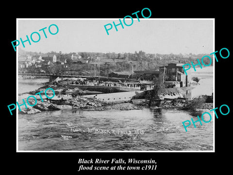 OLD LARGE HISTORIC PHOTO OF BLACK RIVER FALLS WISCONSIN, THE TOWN & FLOOD 1911 1