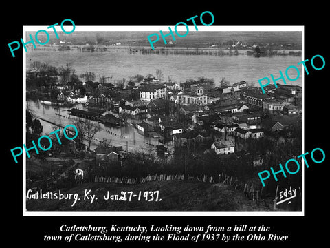 OLD LARGE HISTORIC PHOTO OF CATLETTSBURG  KENTUCKY, VIEW OF THE 1937 TOWN FLOOD