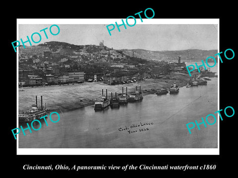 OLD LARGE HISTORIC PHOTO OF CINCINNATI OHIO, VIEW OF THE CITY WATERFRONT c1860