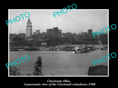 OLD LARGE HISTORIC PHOTO OF CINCINNATI OHIO, VIEW OF THE CITY WATERFRONT c1900