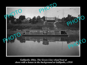 OLD LARGE HISTORIC PHOTO OF GALLIPOLIS OHIO, THE GREEN LINE BOAT WHARF c1910