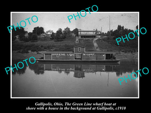 OLD LARGE HISTORIC PHOTO OF GALLIPOLIS OHIO, THE GREEN LINE BOAT WHARF c1910